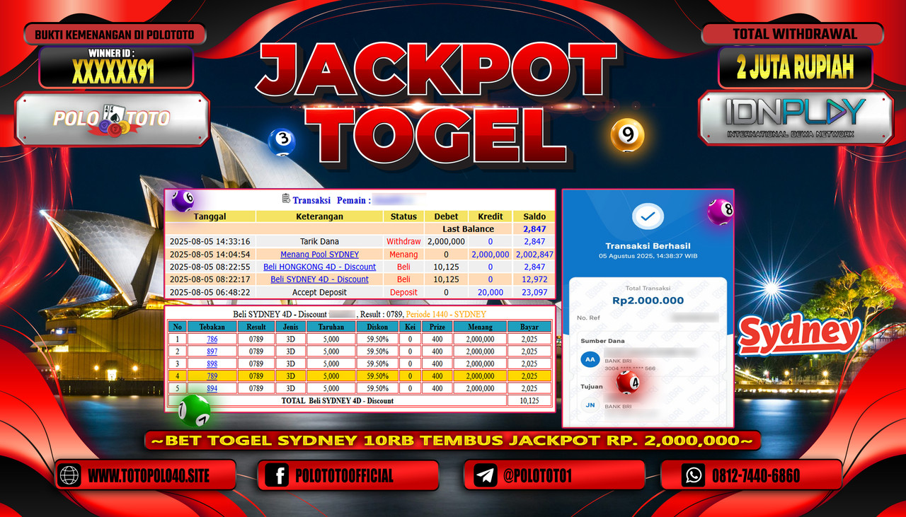 POLOTOTO JACKPOT TOGEL POOL SYDNEY Rp.2.000.000,-LUNAS