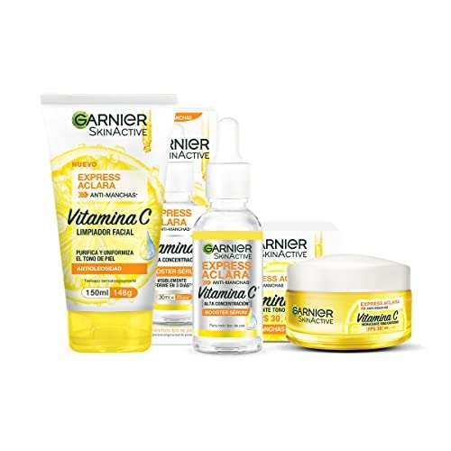 Amazon: Garnier Skin Active Kit Express Aclara: Serum, Crema y Gel con Vitamina C | Planea y Ahorra, envío gratis con Prime