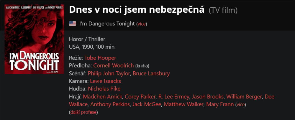 Dnes v noci jsem nebezpečná / I'm Dangerous Tonight (1990)