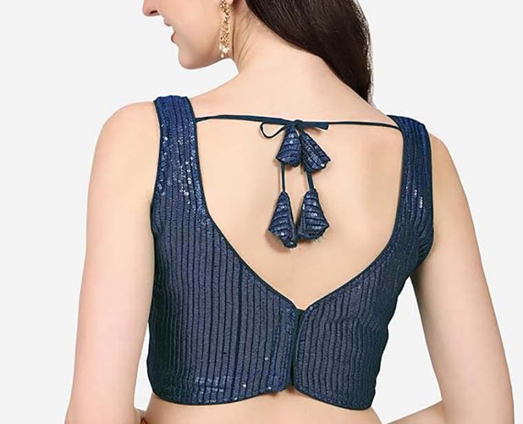 Women Georgette Blouse Sequin Work Full Sticth Sari Blouse Traditional Partywear - Picture 15 of 34