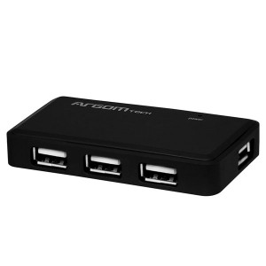 Hub USB de 4 puertos de Argom, de color negro y diseño compacto.