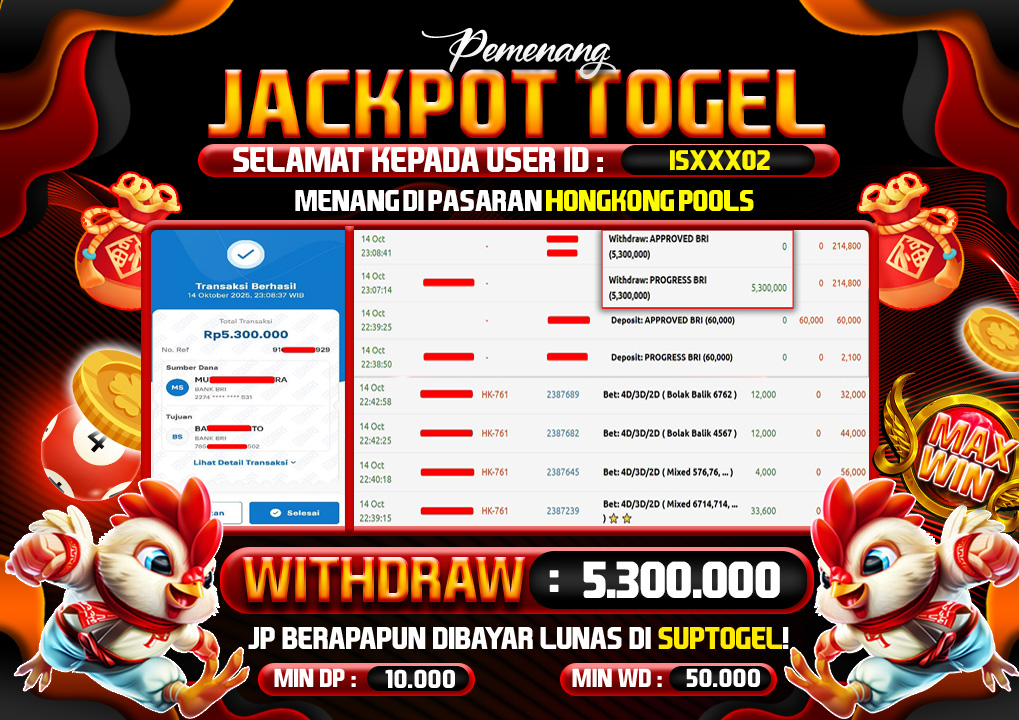  BUKTI KEMENANGAN 14 OCTOBER 2025 MENANG DI PERMAINAN HONGKONG POOLS 5.3 JT
