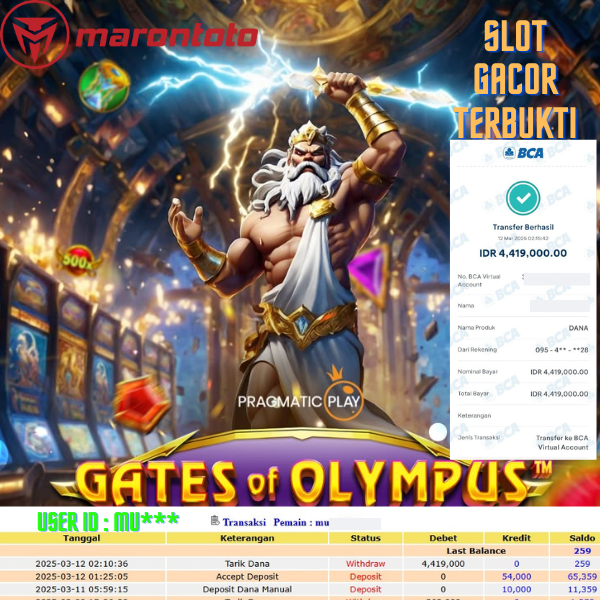 Bukti Kemenangan Member Marontoto Sebesar 4,419,000 JuTa