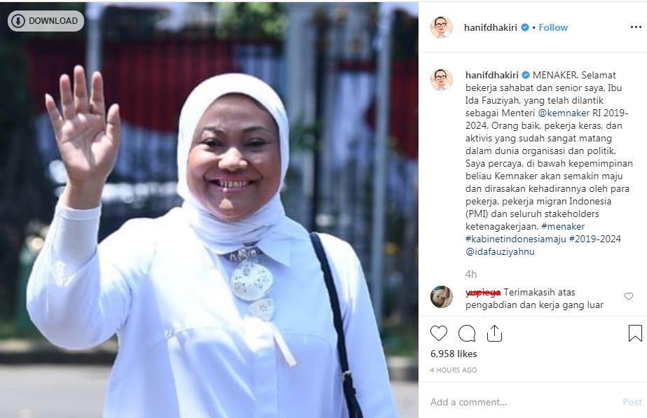 Ucapan selamat dari Hanif untuk Ida Fauziyah