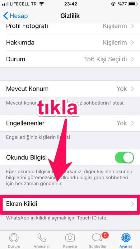 whatsapp ekran kilidi iphone