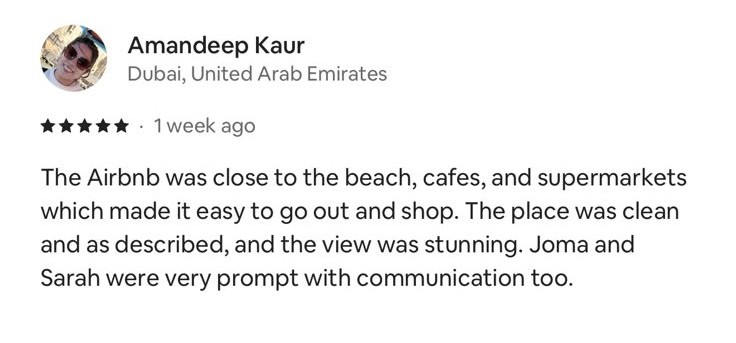 Guest review screenshot 1 from Airbnb