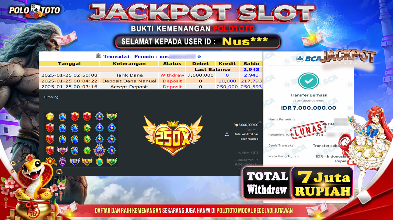 POLOTOTO JACKPOT SLOT STARLIGHT PRINCESS Rp.7,000.000,- 