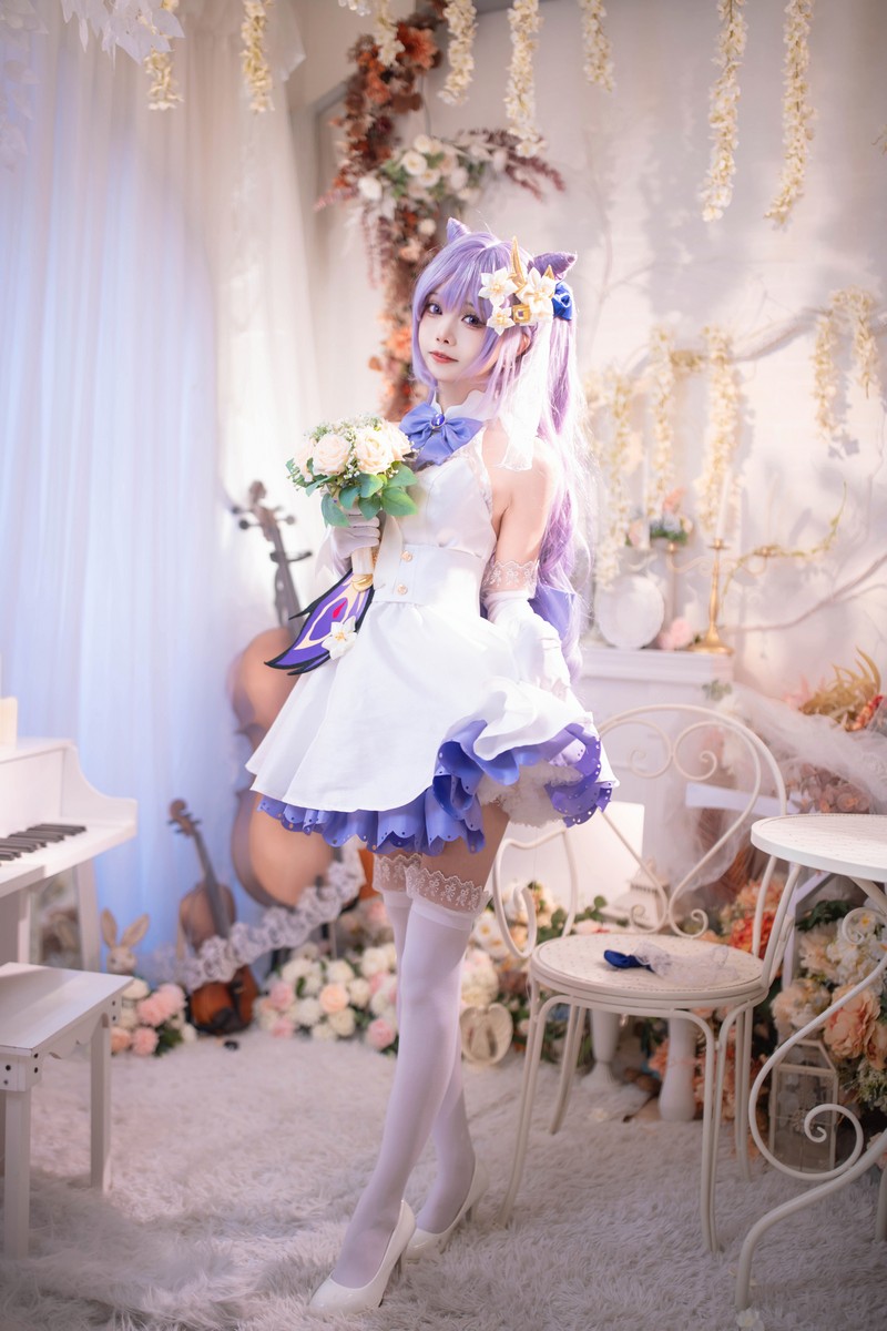 艾西Aiwest 刻晴花嫁Cosplay写真图集 原神刻晴婚纱高清图集 40P (223.2M)插图3