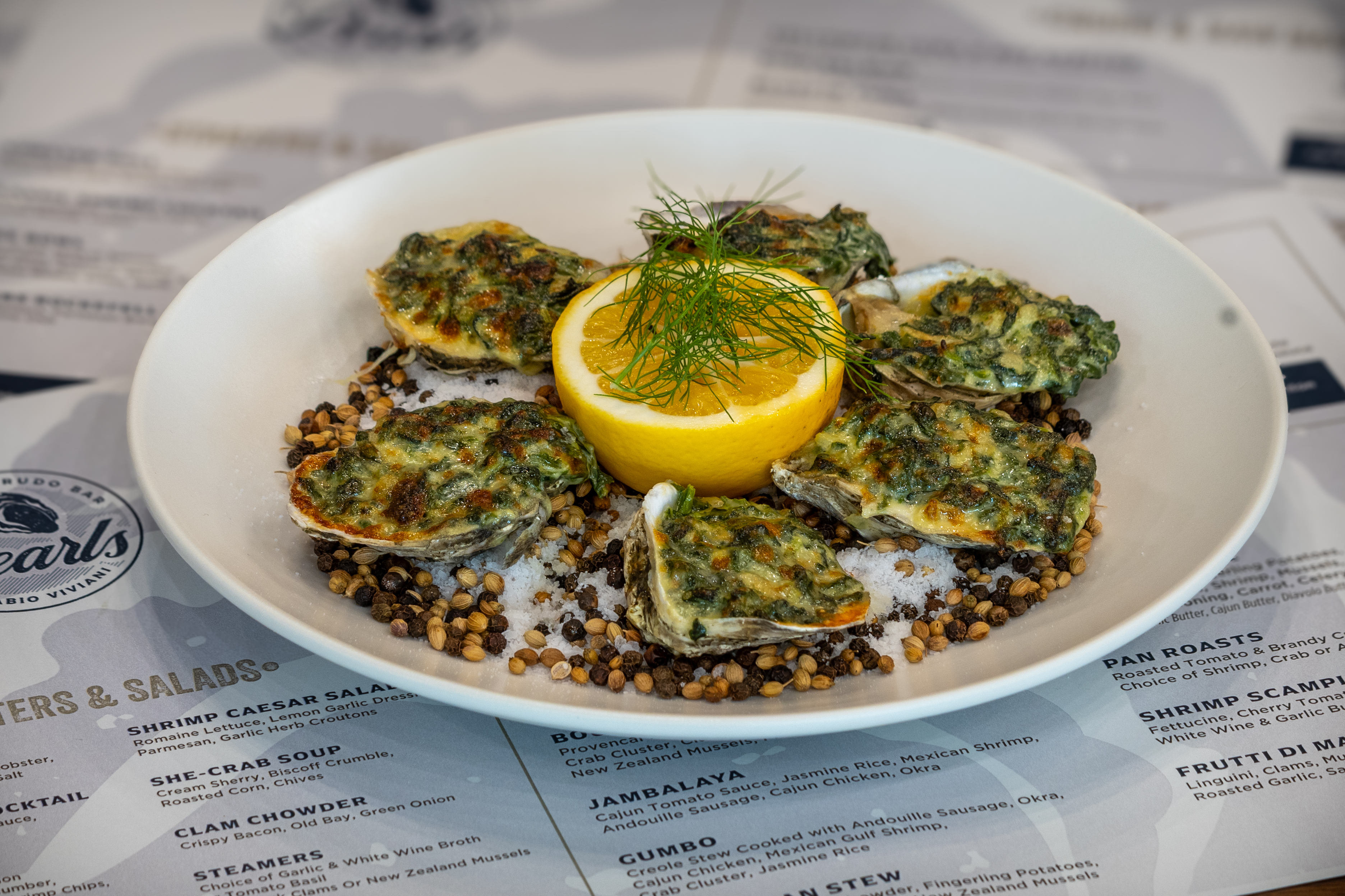 Oysters Rockefeller at Pearls Oyster & Crudo Bar Las Vegas