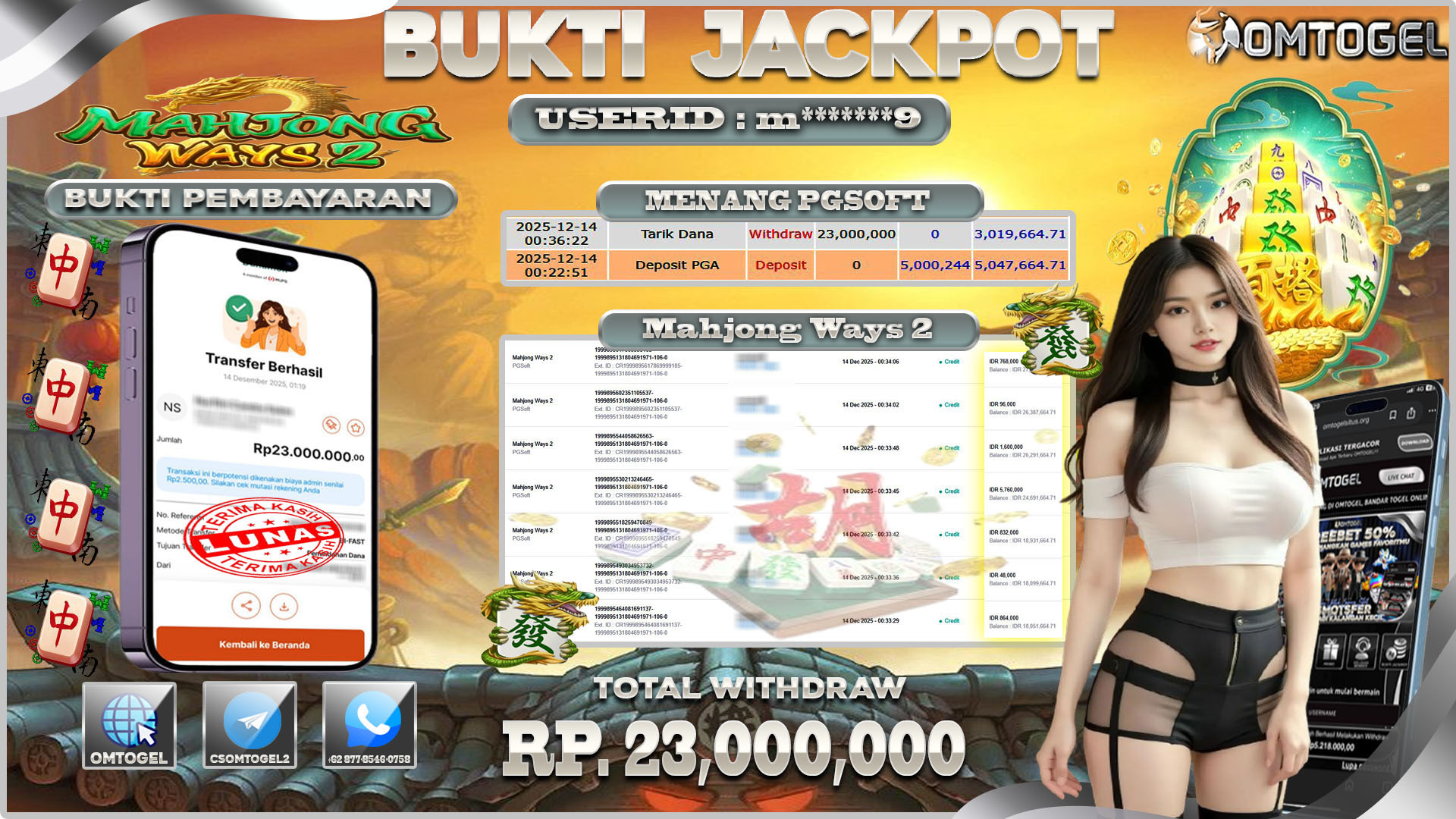 OMTOGEL JACKPOT PG SOFT MAHJONG WAYS2 ,23 JUTA DI BAYAR LUNAS ,-