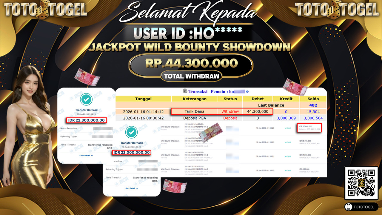 Bukti Pembayaran Jackpot Permainan Slot Wild Bounty Showdown ID:HO*****LUNAS