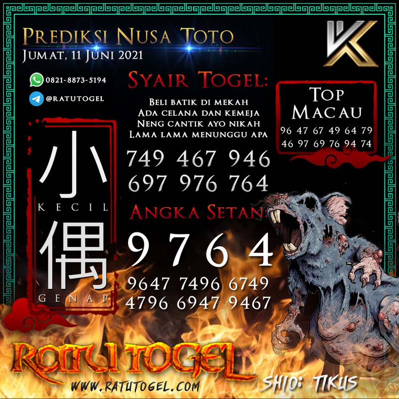 Bocoran Togel Nusa Toto Jumat 11 6 2021