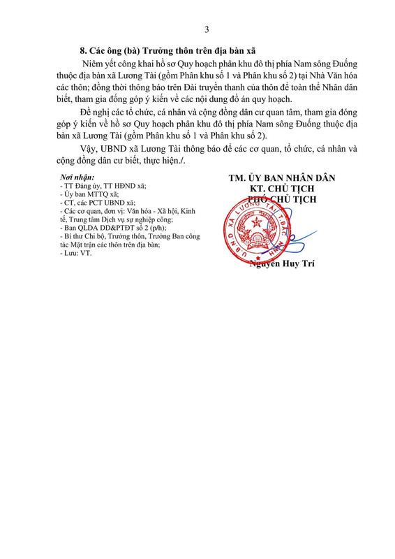 UBND xa Luong Tai 03 Bắc Ninh: xã Lương Tài lấy ý kiến người dân về Đồ án Quy hoạch đô thị phía Nam sông Đuống (phân khu 1 & 2)