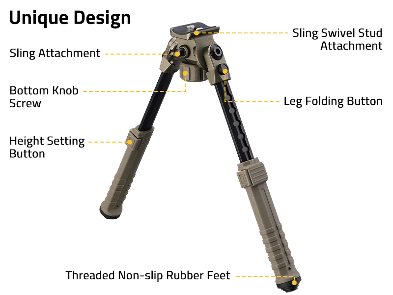 EZshoot Rifle Bipod for Rifle Designed to Mount to Sling Swivel Stud with adjustable shooting support