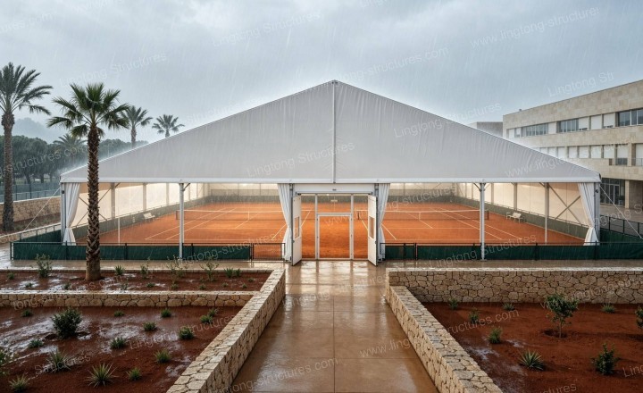 Tennis academy outdoor clay courts requiring covered facility