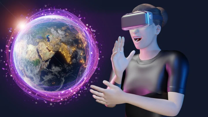 ภาพพนักงานใส่แว่น VR กำลังฝึกทักษะการขาย