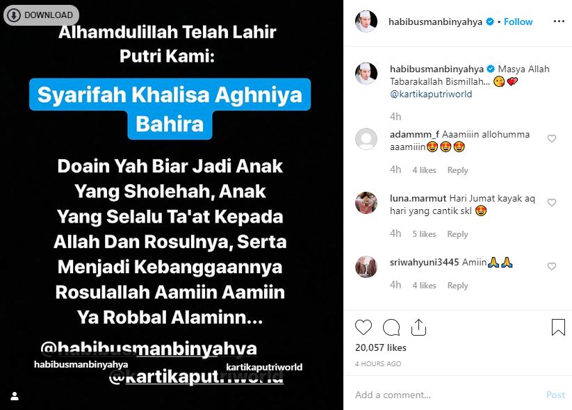 Kartika Putri melahirkan