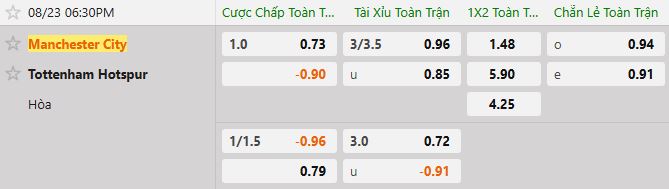 Soi kèo tài xỉu cả trận Man City vs Tottenham