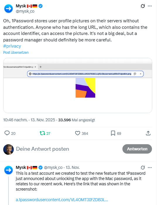 1password speichert Profilbild auf Server