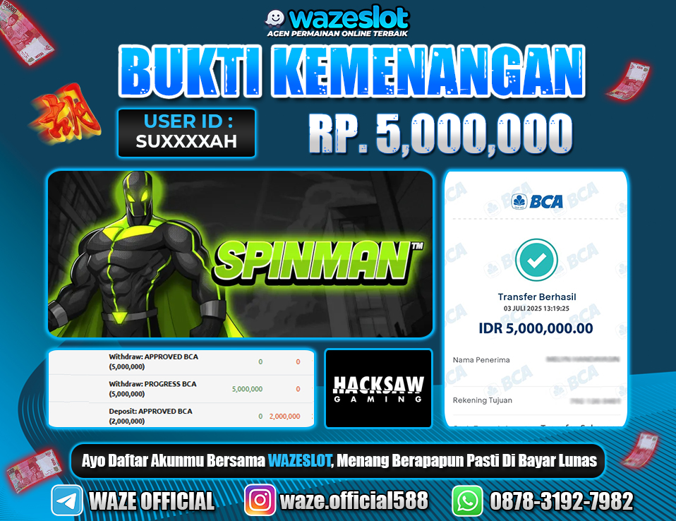 BUKTI KEMENANGAN 03 JULI 2025 DI GAME SPINMAN