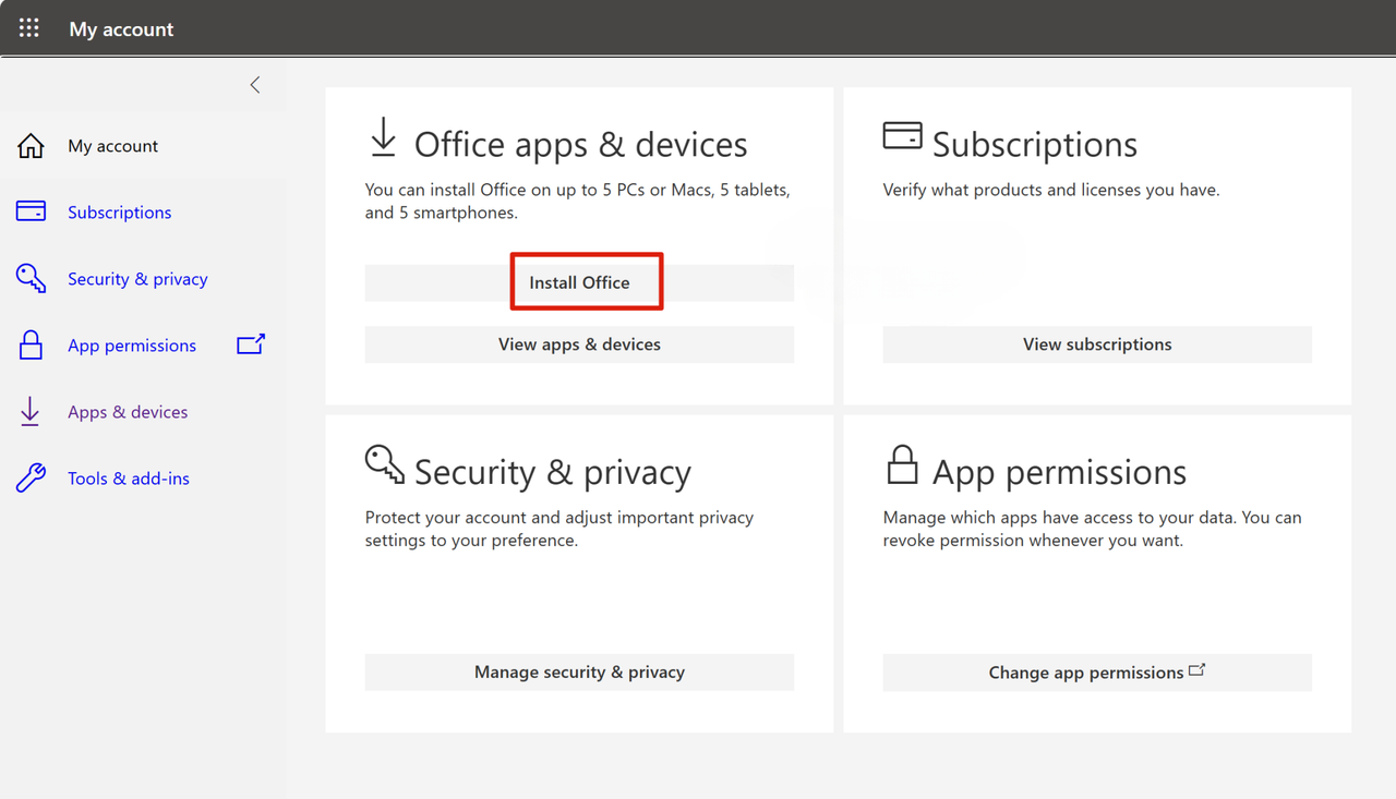 Install Office Step 1