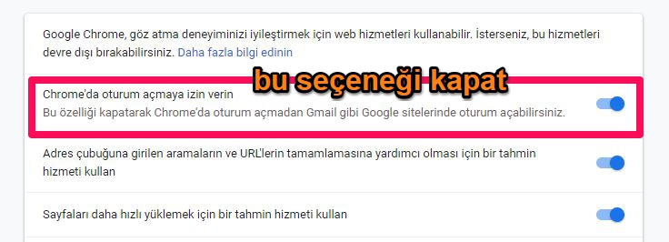 chromeda oturum açmaya izin verin