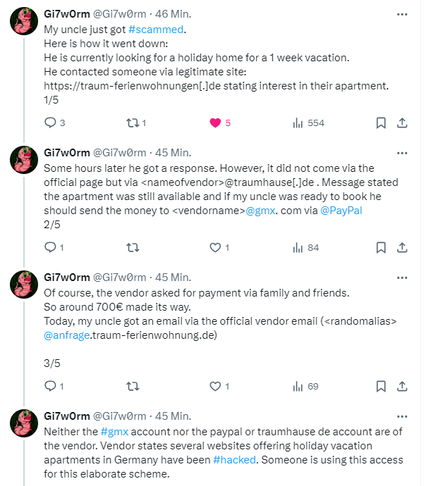 Gehacktes Vermieterkonto ermöglicht Betrug