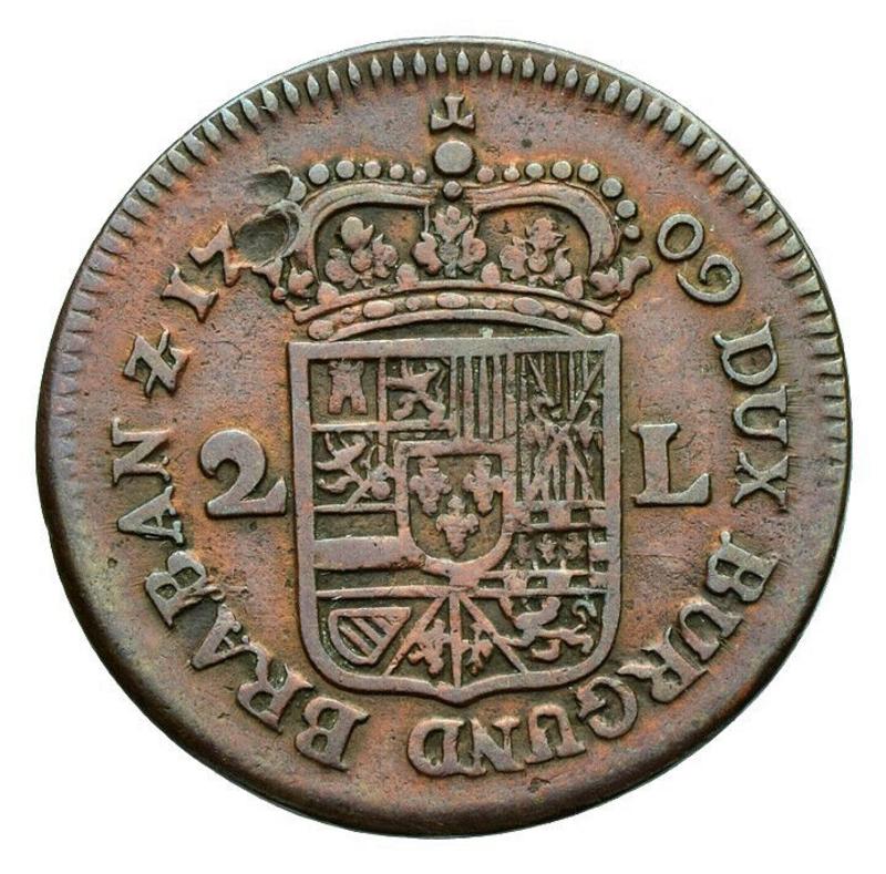 2 liard de Felipe V de Namur, 1709 con busto 37