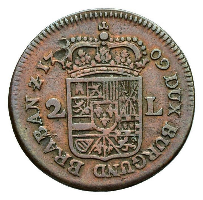  2 liard de Felipe V de Namur, 1709 con busto 37