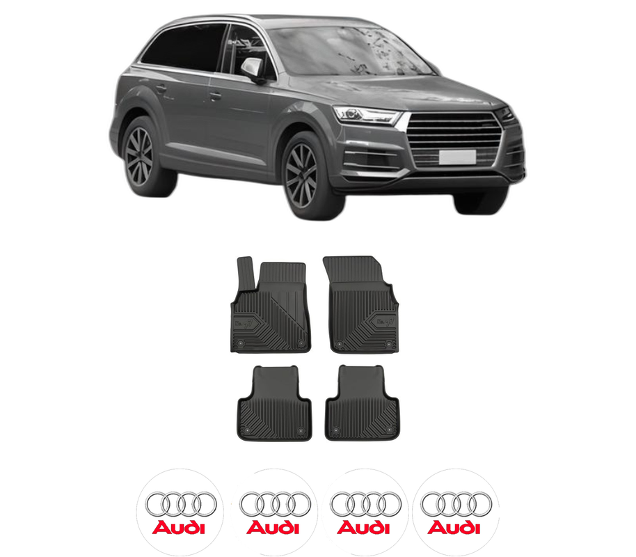 Set covorase presuri AUDI Q7 Van (4MB, 4MG) din 2015-2019, auto, din cauciuc thermoplastic, 4 Stickere auto cu AUDI