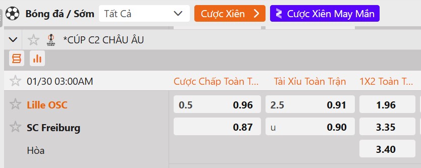 Tỷ lệ kèo Lille vs Freiburg
