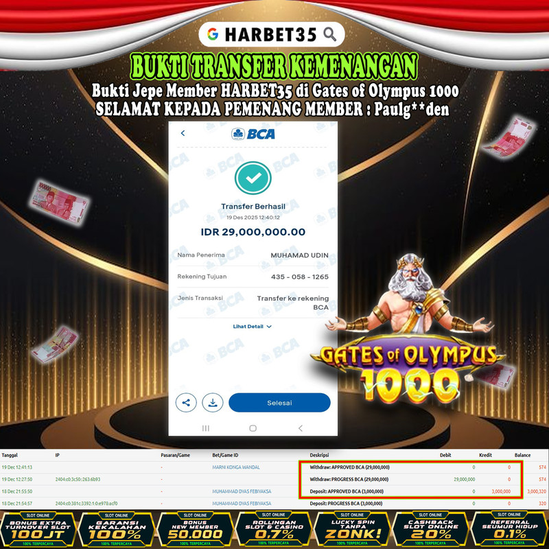 HARBET35 JEPE! Gates of Olympus 1000 Rp 29.000.000,- LUNAS!