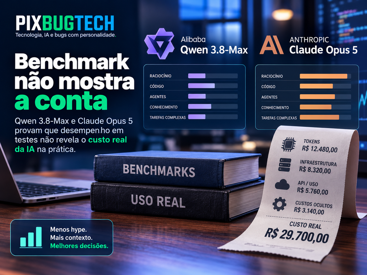 Qwen3.8-Max e Claude Opus 5 revelam a armadilha dos benchmarks: a melhor IA no ranking pode custar mais no mundo real