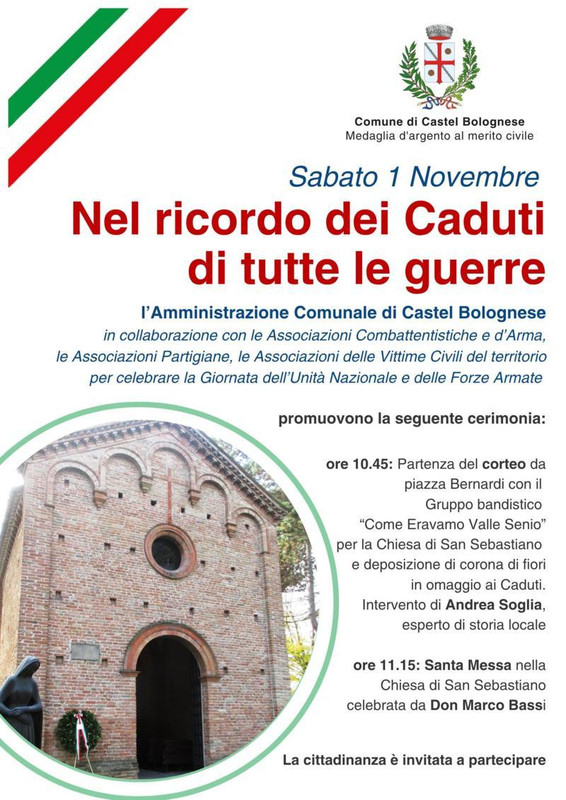 Sabato 1 novembre a Castel Bolognese si commemorano i caduti di tutte le guerre