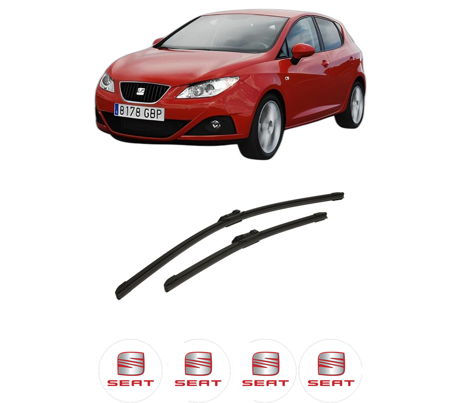 Set stergatoare auto SEAT IBIZA IV Hatchback Van (6J1) din 2008-2015, pentru parbriz auto, 2 bucati, Bosch Aerotwin, din cauciuc siliconat rezistent, 4 Stickere Auto SEAT