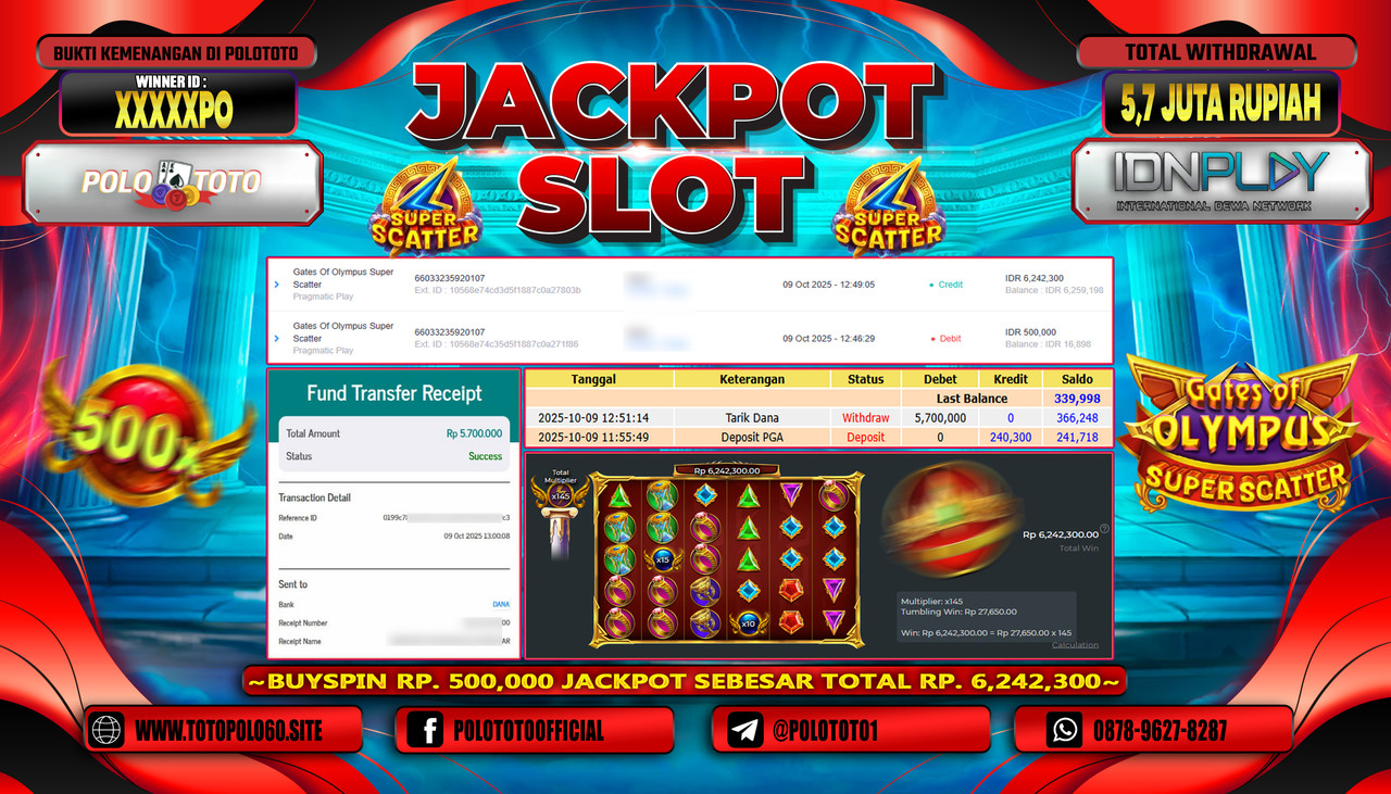 POLOTOTO JACKPOT SLOT GATES OF OLYMPUS SUPER SCATTER Rp5.700.000,- LUNAS