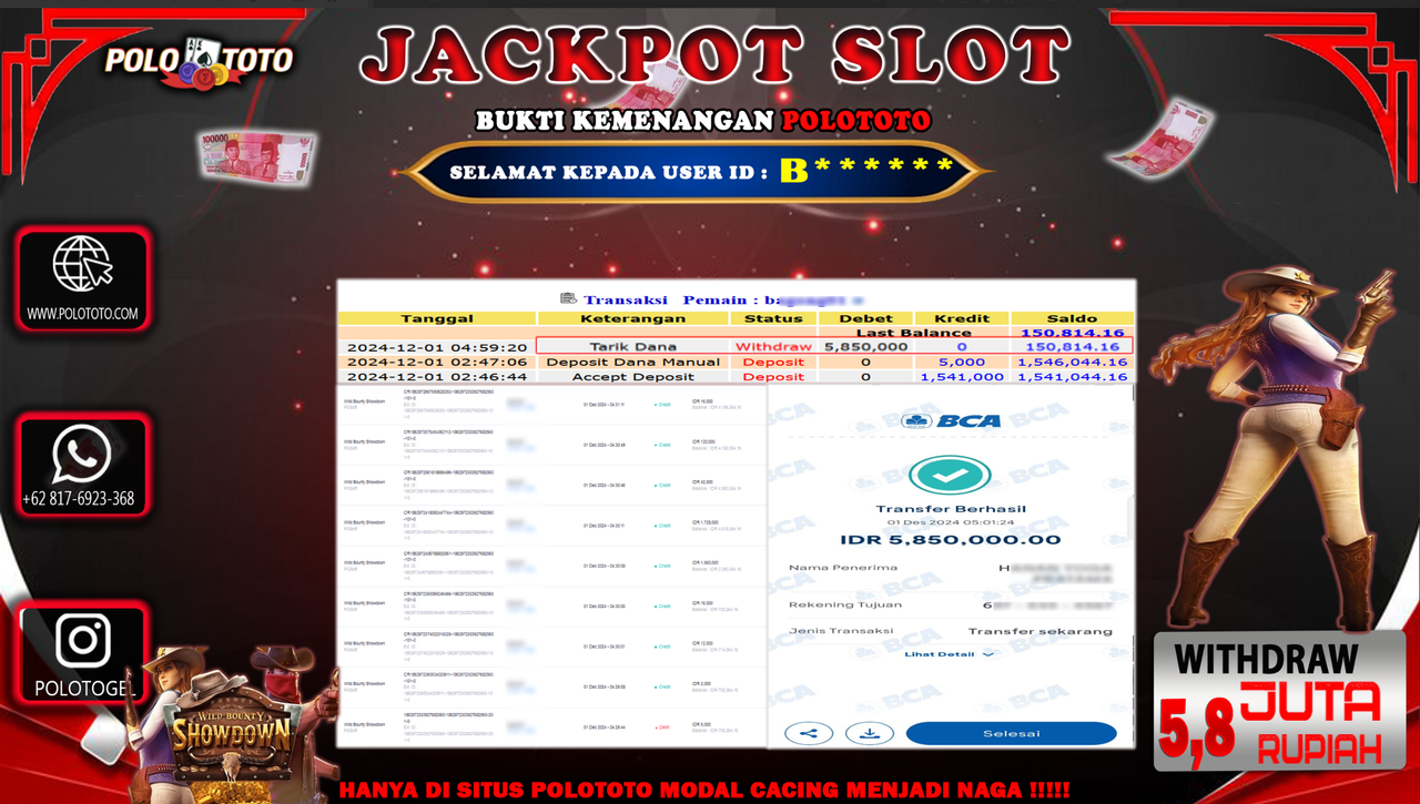 POLOTOTO JACKPOT SLOT WILD BOUNTY SHOWDOWN Rp.5,850.000,-
