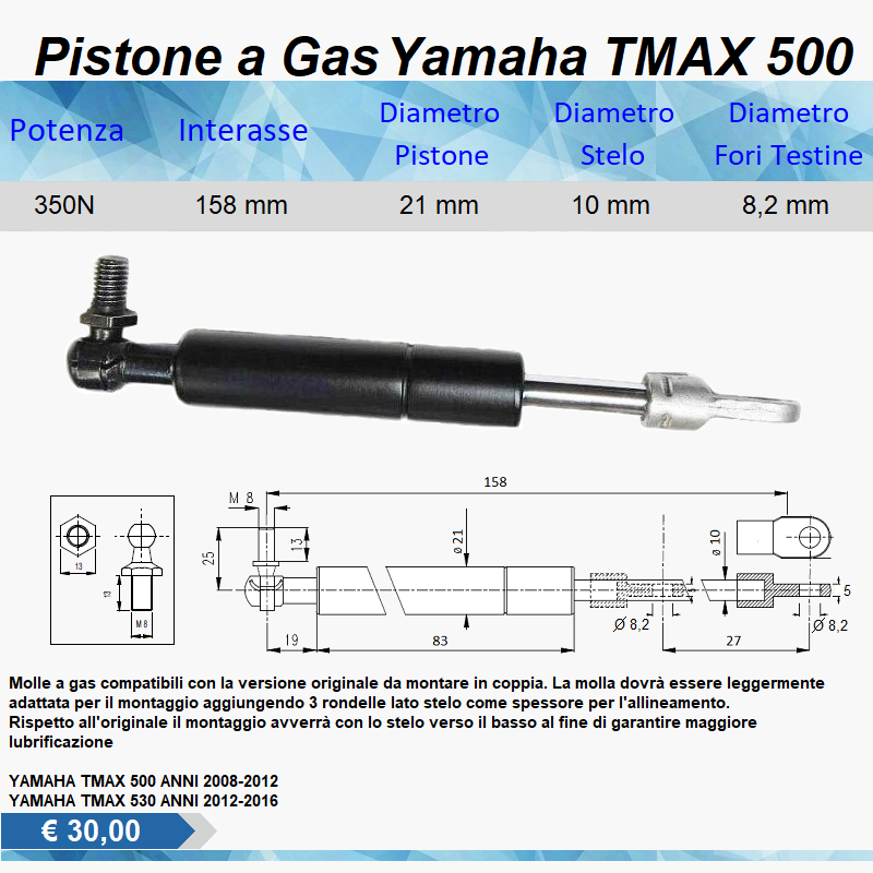 Pistone Molla A Gas Per Sella Yamaha T-MAX 530 2012 - Ricambio Originale, Top Performance