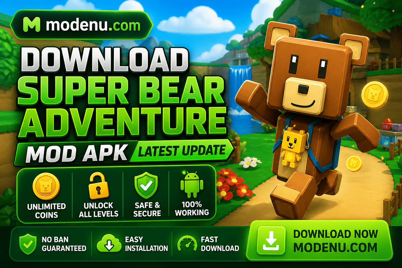 Download Super Bear Adventure Mod APK Latest Update 999K Coins - MODENU.COM latest update image