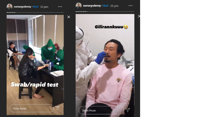 Denny Sumargo saat menjalani swab test untuk persiapan main film lagi