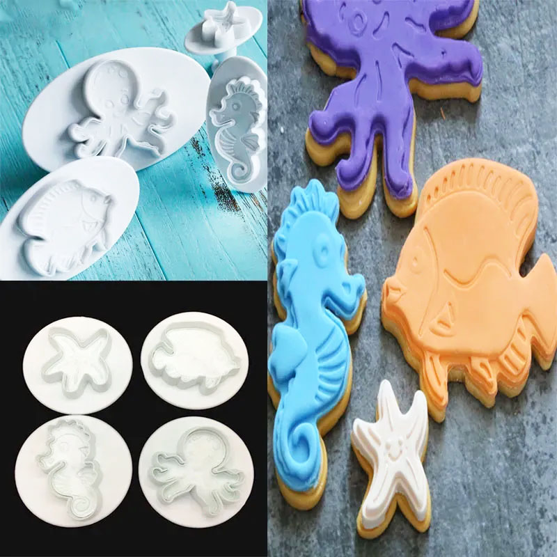 Set plástico marinos océano caballo de mar para galletas y fondant