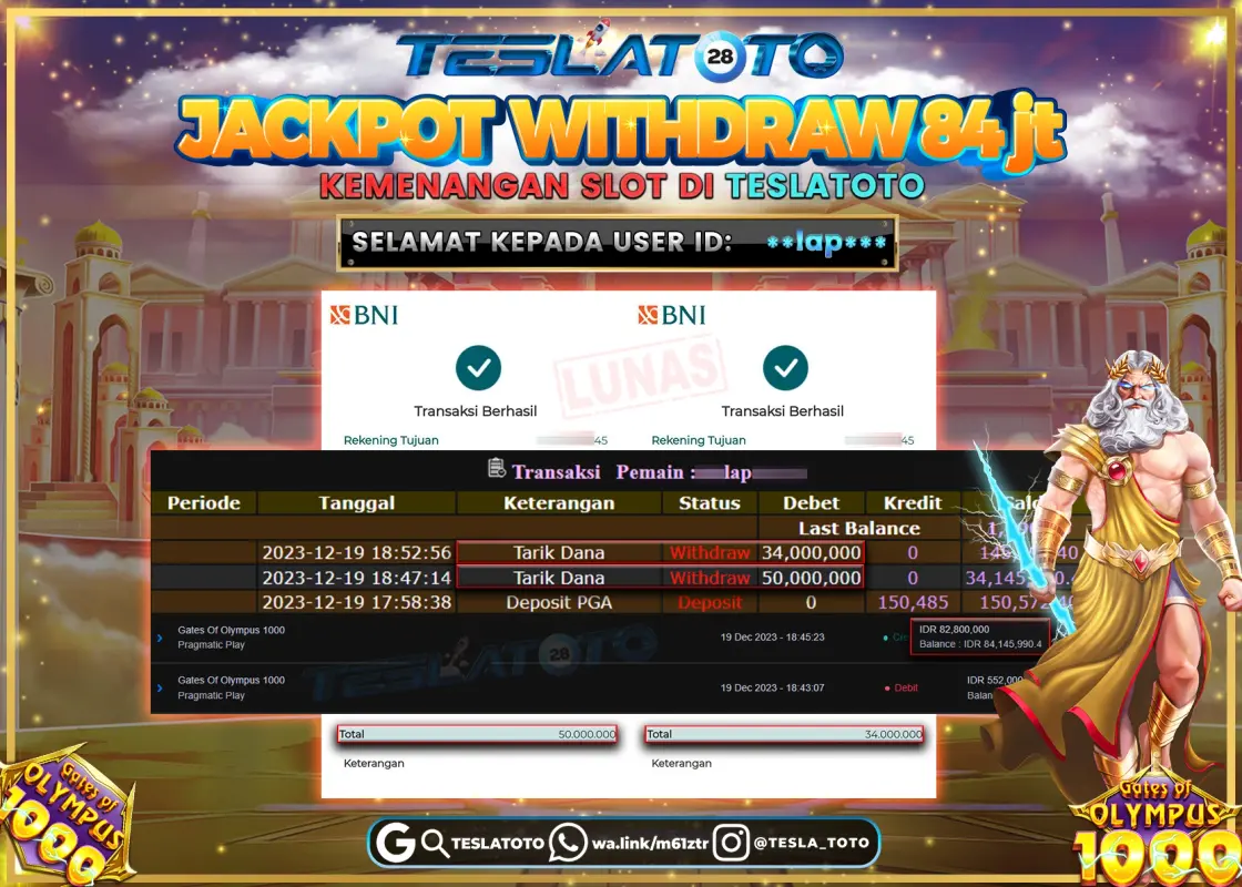 TESLATOTO JACKPOT SLOT GATES Of OLYMPUS 1000  Rp. 84.000.000 LUNAS