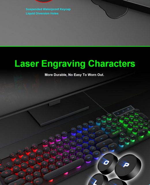 Tastatura Gaming iMice AK-800 Laser Light Gradient, 3 Culori, Taste Cu ...