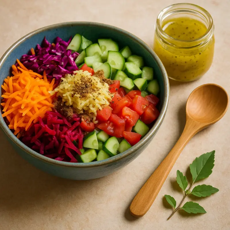 Gut-friendly raw salad with digestion-supportive ingredients