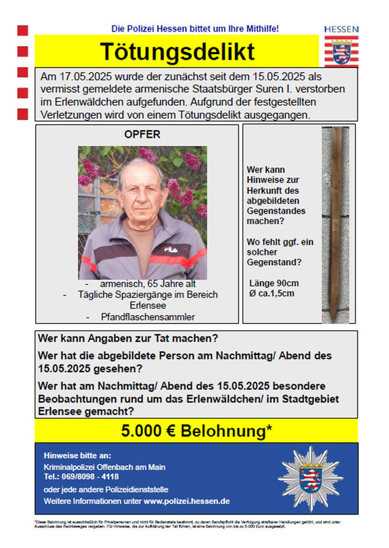 Opfer - polizei hessen - Zeugenaufruf nach Tötungsdelikt in Nidderau