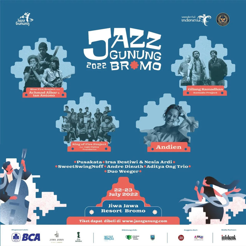 Line Up Jazz Gunung Bromo yang akan berlangsung pada 22-23 Juli 2022.