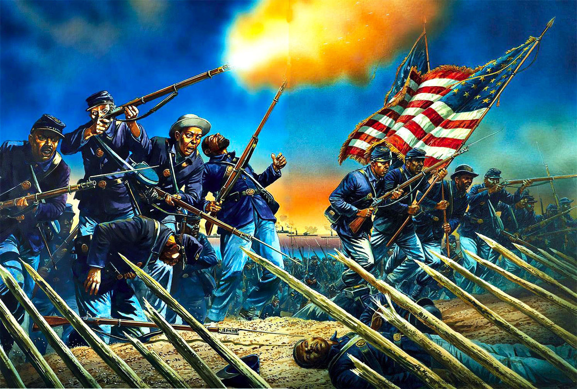 Civil americana,Fuerte Wagner,mientras avanza,el 54º regimiento de Massachussets recibe una terrible