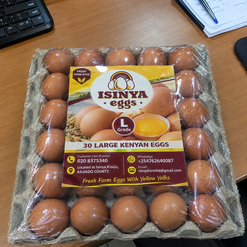 Packed Isinya farm-fresh egg trays, sealed and ready for same-day delivery