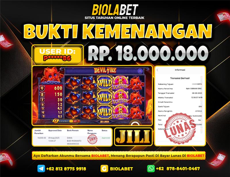 BIOLABET JACKPOT DEVIL FIRE  Rp.18.000.000.,- LUNAS