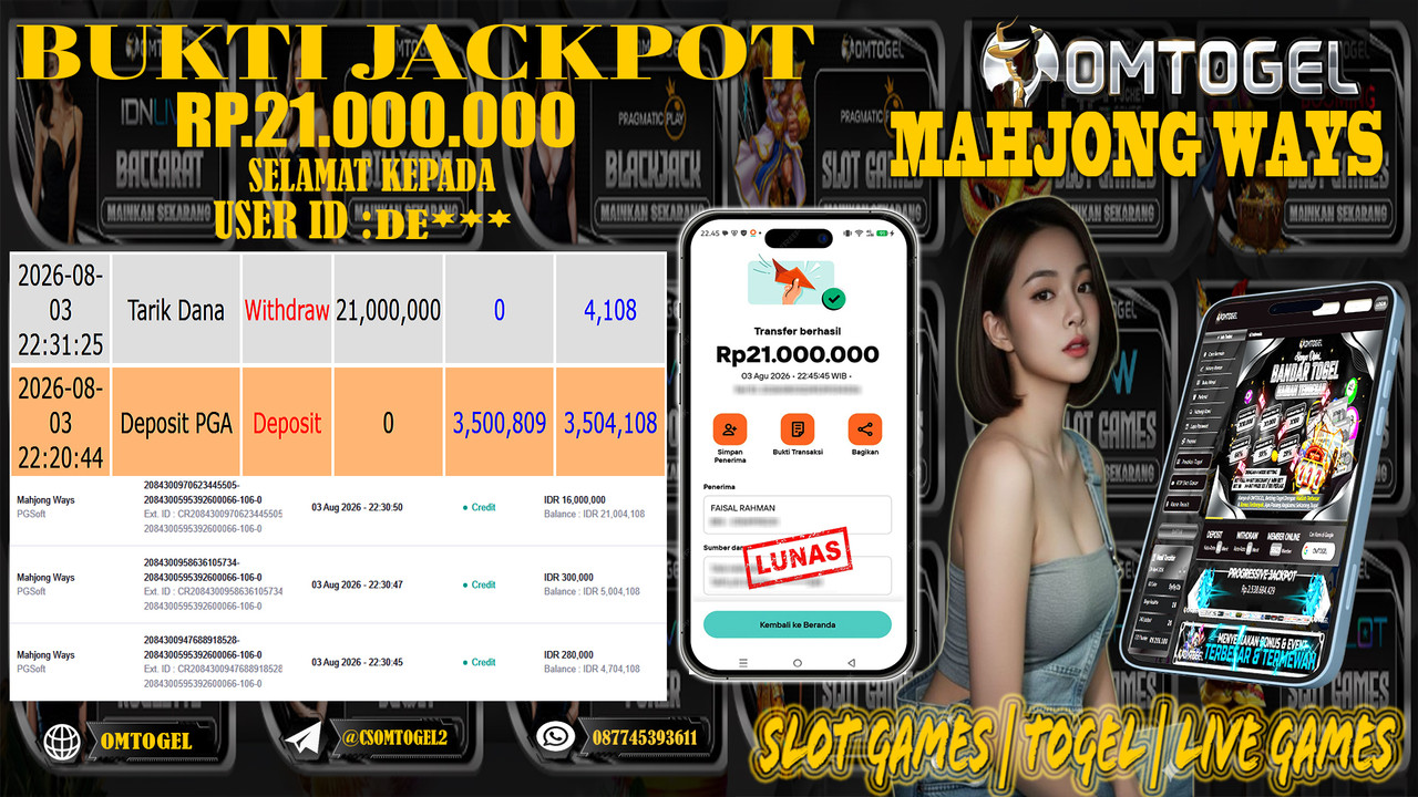 OMTOGEL JACKPOT PG SOFT MAHJONG WAYS  Rp,21,000,000,- DIBAYAR LUNAS
